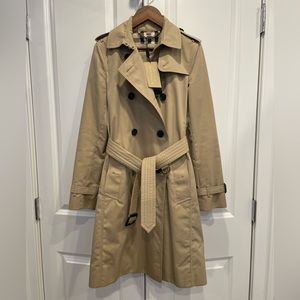 Burberry Kensington Long Cotton Trench Honey US 2 NWT